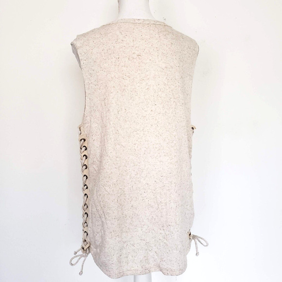 Maronie SIZE S Cream Textured Tunic Tank Top Distressed Lace Up Sides Keyhole - Picture 7 of 14